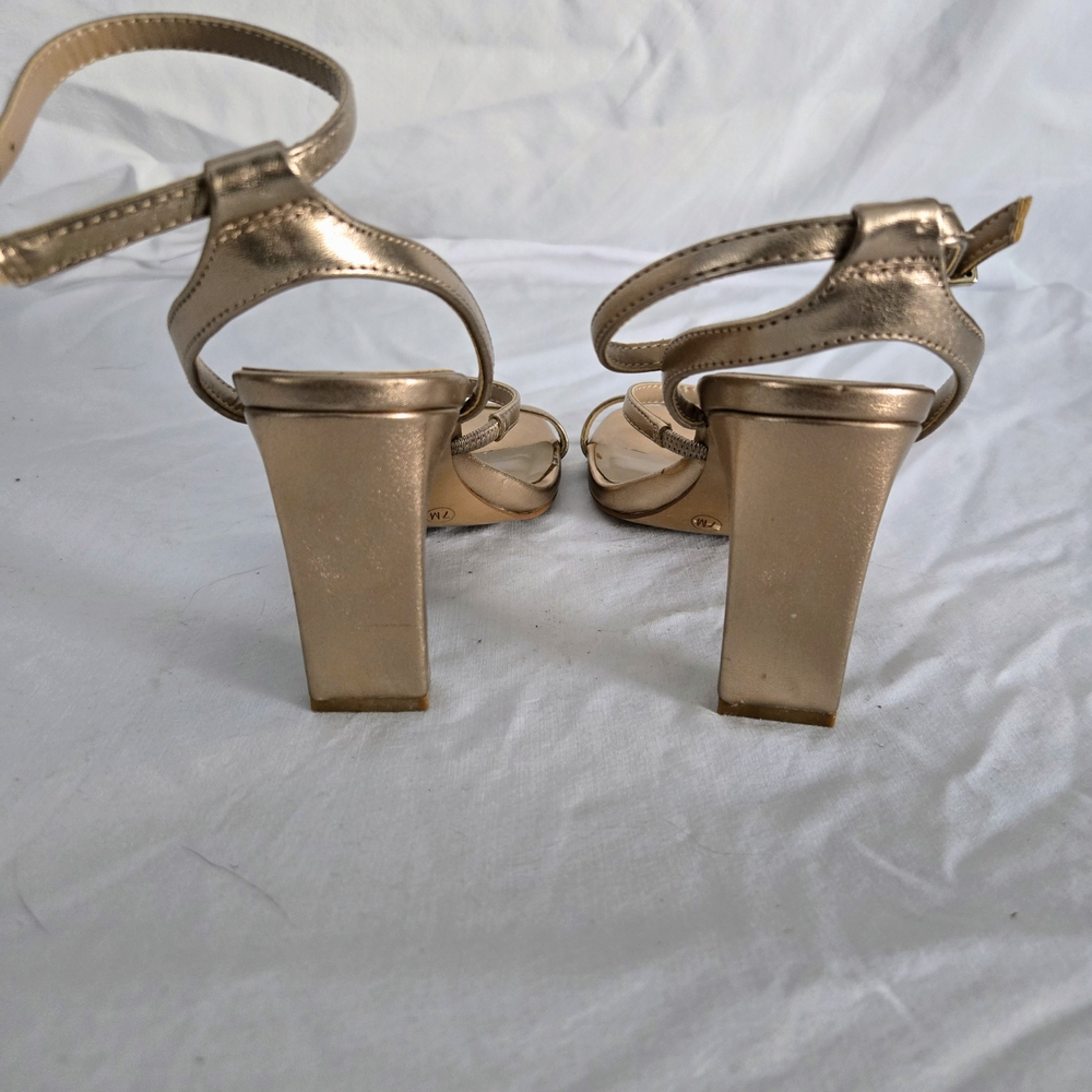 Mix No. 6 Metallic Gold Strappy Block Heel Sandals - Picture 12 of 13